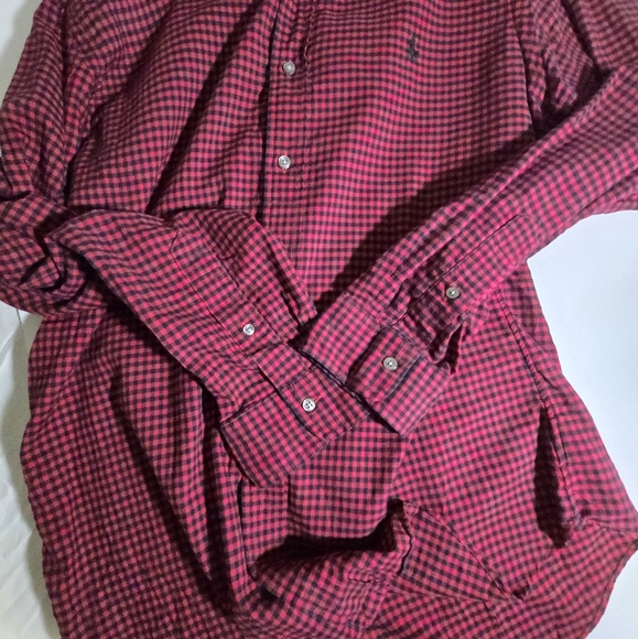 Ralph Lauren Slim Fit Men's Large Red 💯 Cotton Long Sleeve Shirt - Picture 7 of 8
